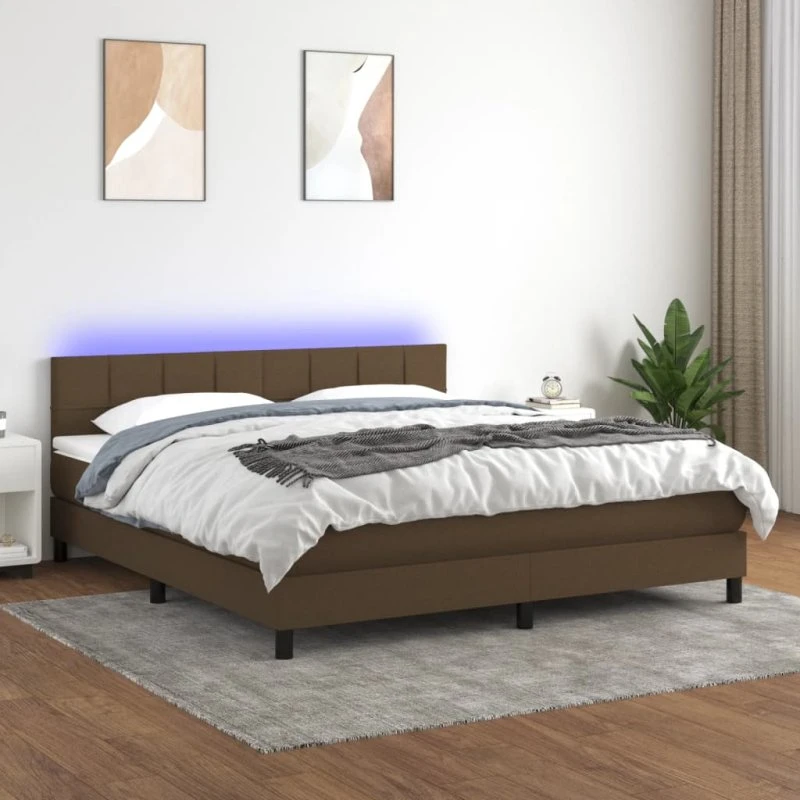 vidaXL Kontinentalseng 180x200 cm mørkebrun med LED-lys