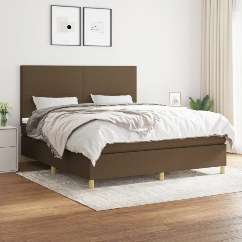 vidaXL Kontinentalseng 180x200 cm mørkebrun med madras