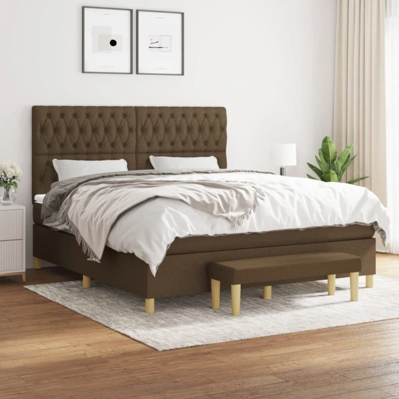vidaXL Kontinentalseng 180x200 cm mørkebrun med madras og justerbar gavl