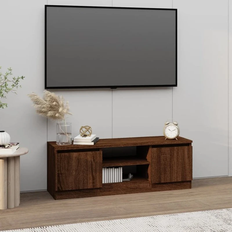 Etræsfarve Tv-Bord 102x30x36 cm med Låge – Sort