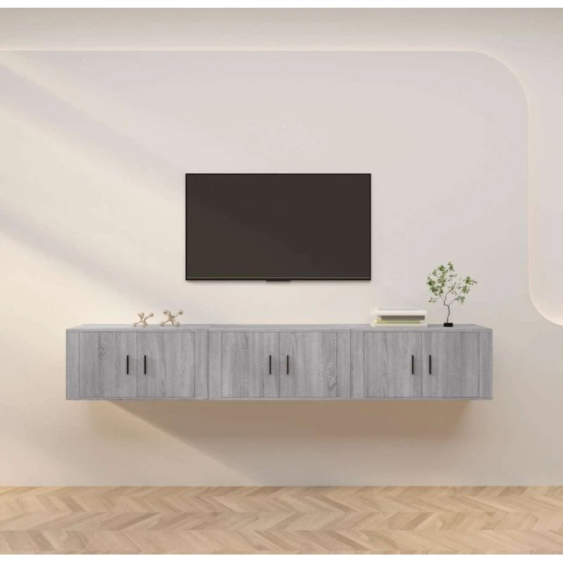 vidaXL Væghængt tv-skabe 3 stk. 80x34,5x40 cm grå sonoma-eg