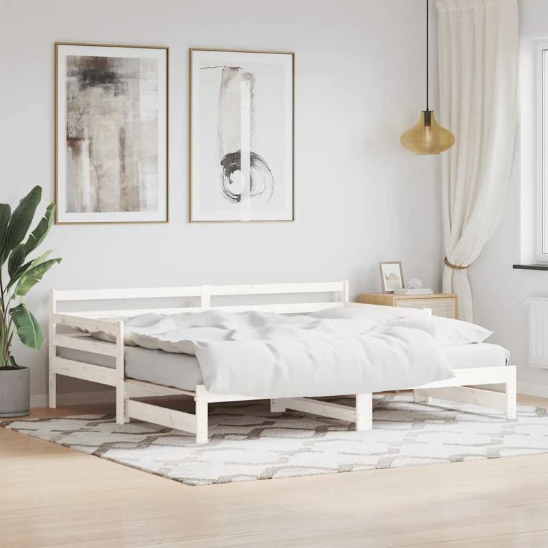 vidaXL Daybed med udtræk 90x200 cm, massivt fyrretræ, hvid