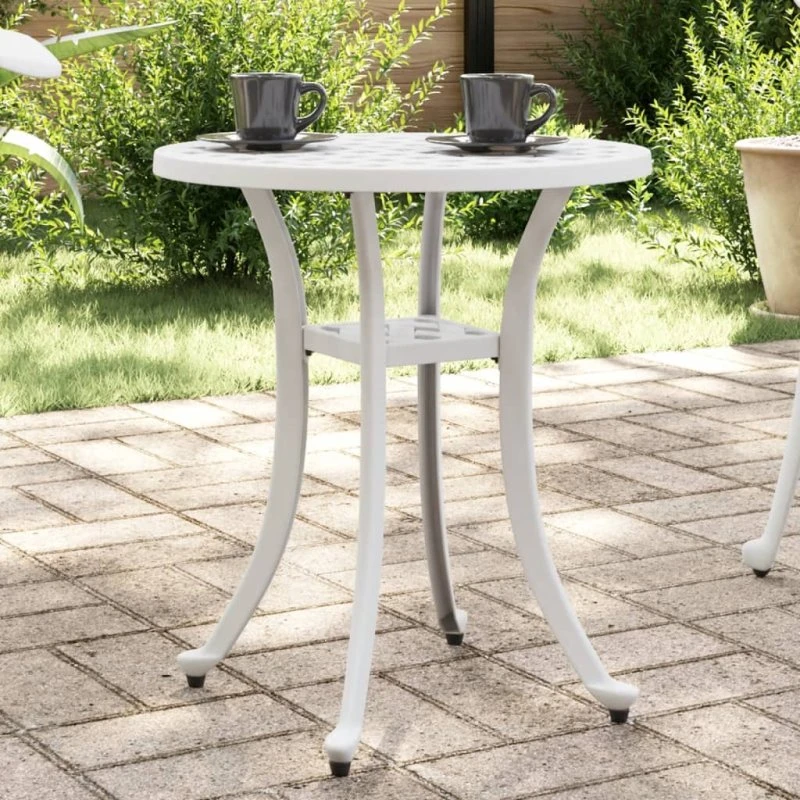 vidaXL Havebord Ø48x53 cm støbt aluminium hvid