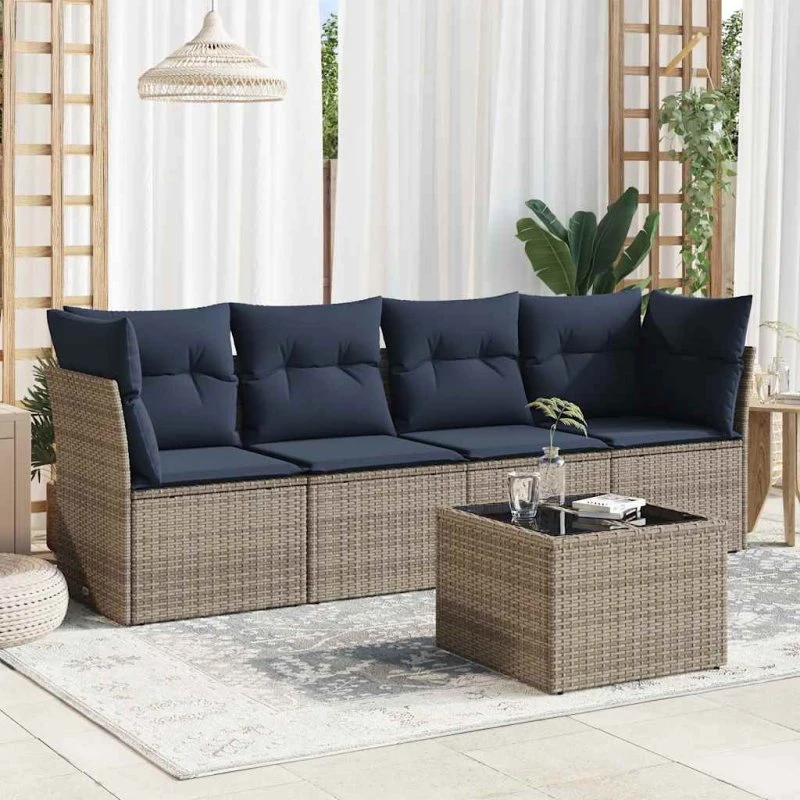 vidaXL 5-delssæt polyrattan grå, havesofa med hynder