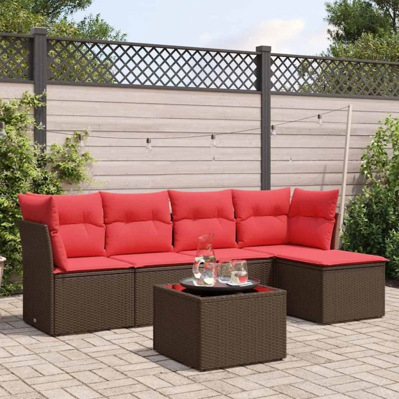 vidaXL 6-delssæt polyrattan brun med hynder