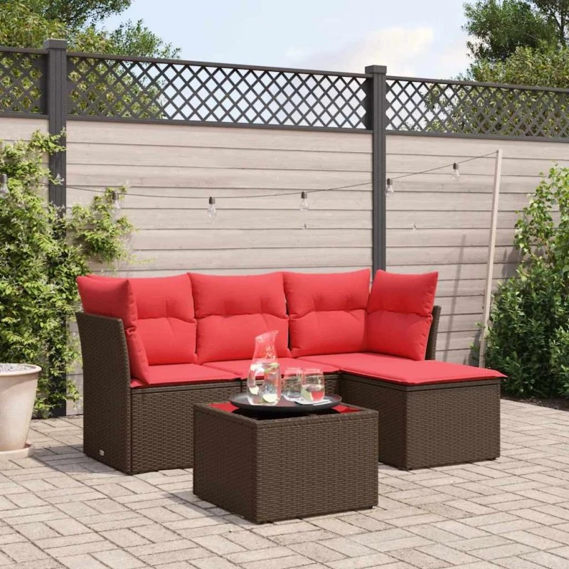 vidaXL 5-delssæt polyrattan brun, havemøbler med hynder
