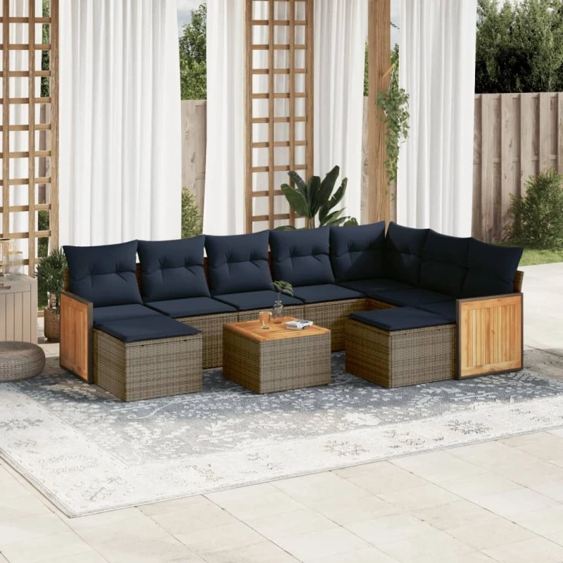vidaXL 10-delssæt med polyrattan, grå, til have