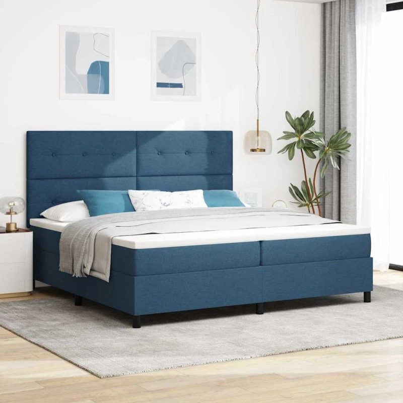 vidaXL Boxspring-seng med madras og hovedgærde, blå, 200 x 200 cm
