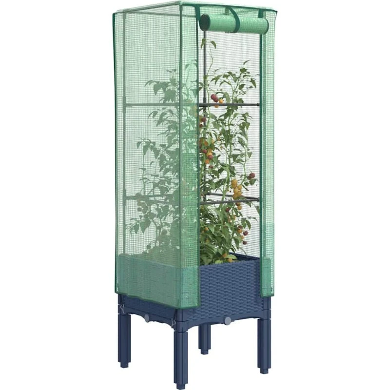vidaXL Højbed med drivhusovertræk 40x40x140 cm rattan-look
