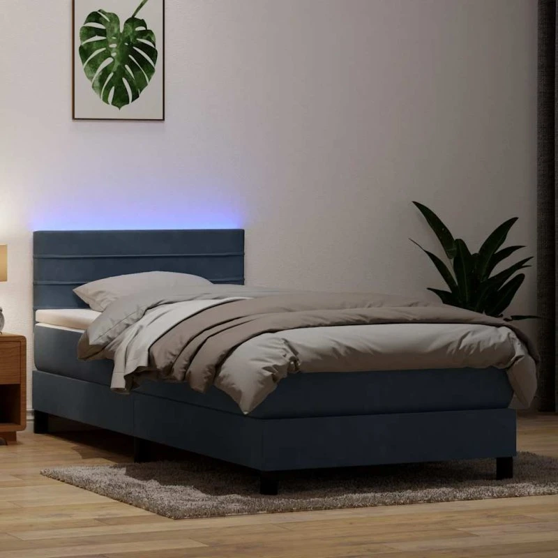 vidaXL Kontinentalseng med LED-lys, 90x220 cm, mørkegrå fløjl