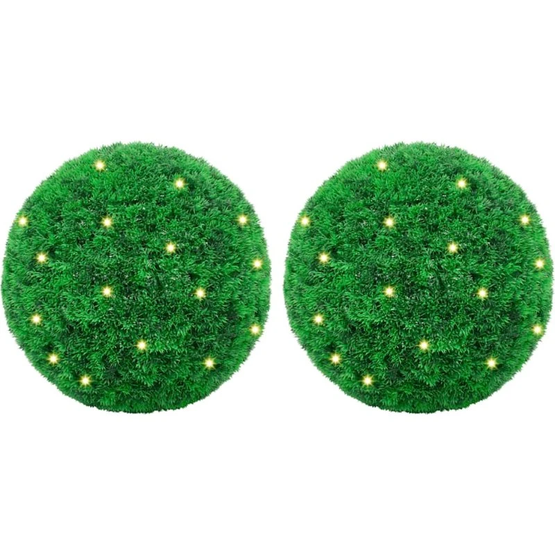 vidaXL Kunstige Buksbomkugler med LED-lys 2 stk Grøn 45 cm