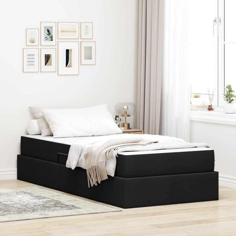 vidaXL Seng med opbevaring, 100 x 200 cm, sort