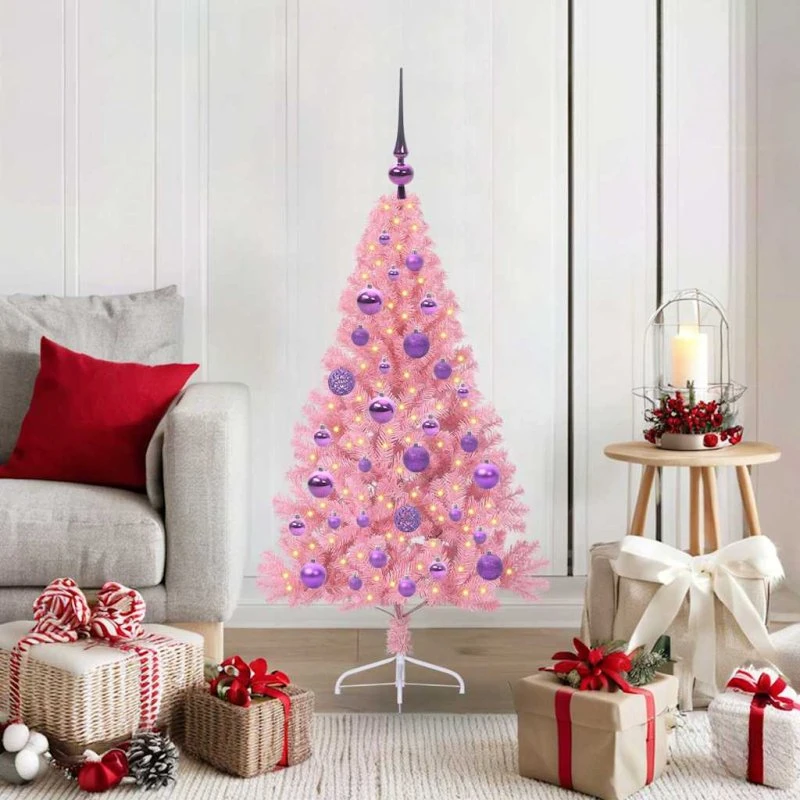 vidaXL Kunstig Juletræ 120 cm Lyserød med 150 LED'er