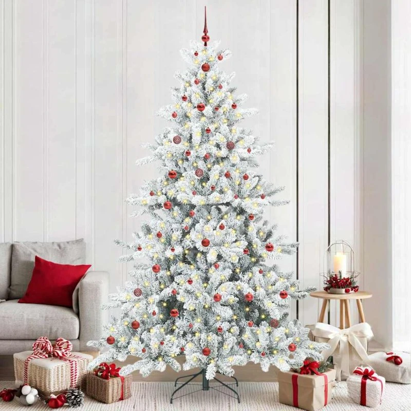 vidaXL Kunstigt Hinged Juletræ 240 cm Hvid med 300 LED'er