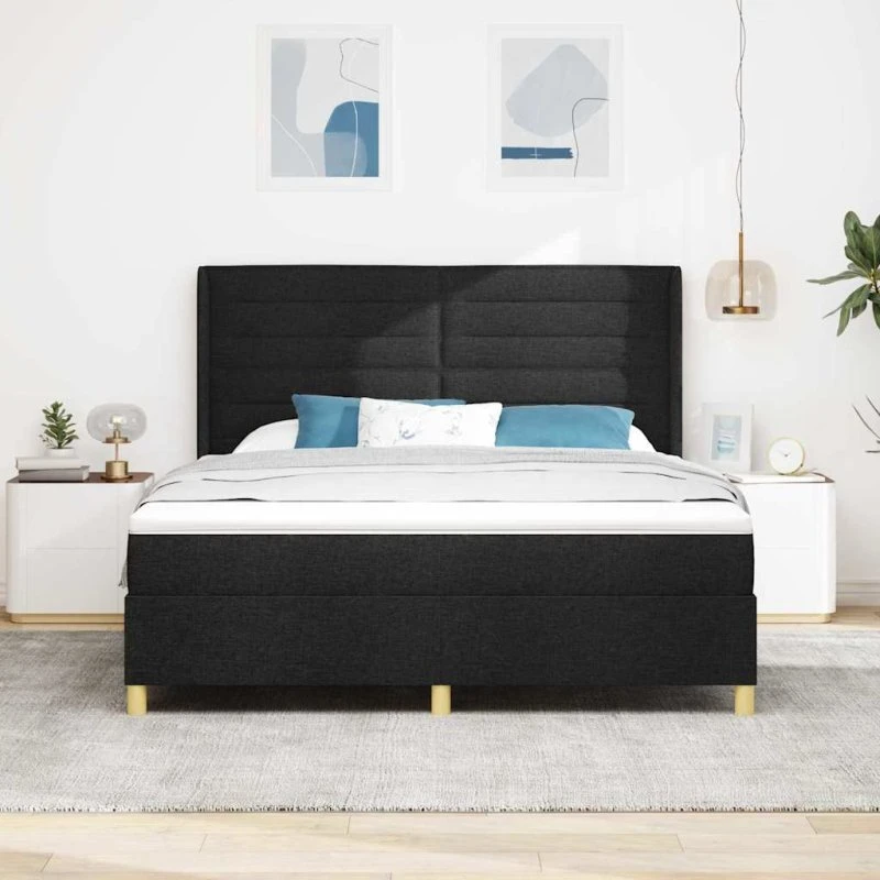 vidaXL Boxspring Seng med Madras, Sort, 180 x 200 cm
