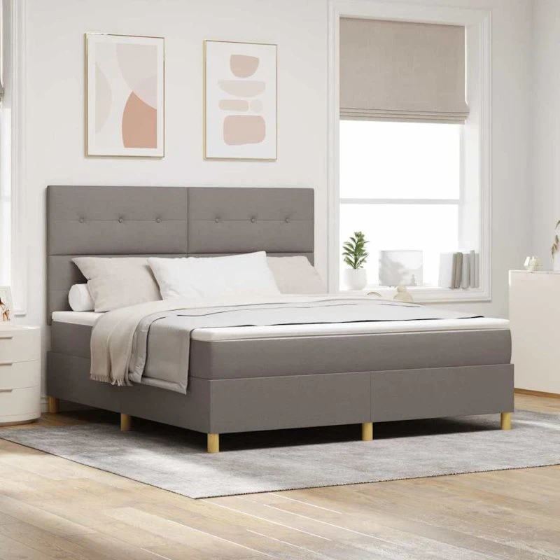 vidaXL LED Box Spring Bed med madras Gråbrun 180x200 cm