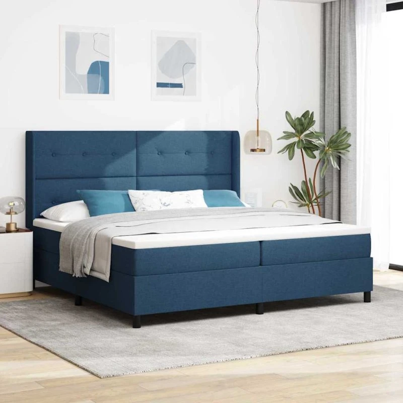 vidaXL LED Box Spring Bed med madras, Blå, 200 x 200 cm