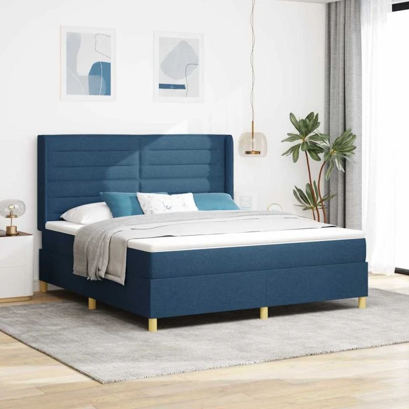 vidaXL Boxspring seng med LED-lysstrimler, blå, 180 x 200 cm