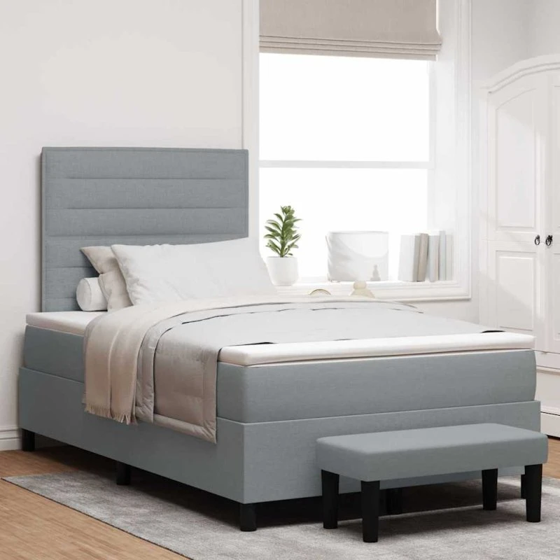 vidaXL Boxspring Seng 120x190 cm Lysegrå Stof