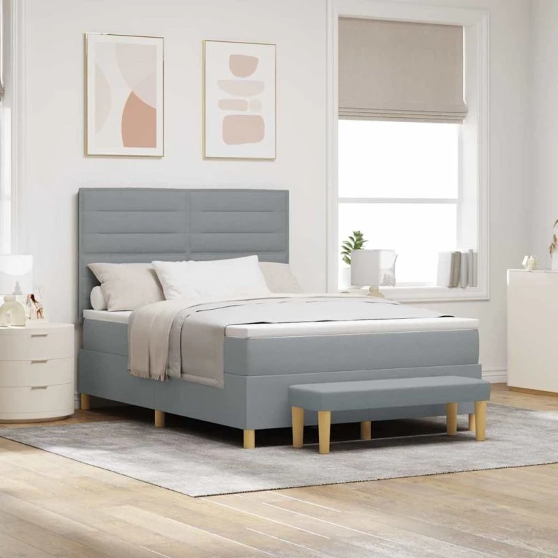 vidaXL Box spring seng 200 x 160 cm lysegrå stof