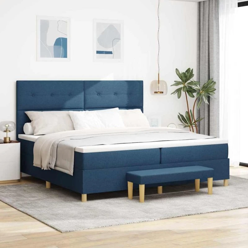 vidaXL Blå Seng med Madras og Hovedgærde 200x200 cm