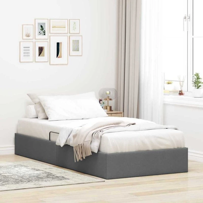 vidaXL Opbevaringsseng 90 x 190 cm Mørkegrå Stof med Hovedgærde