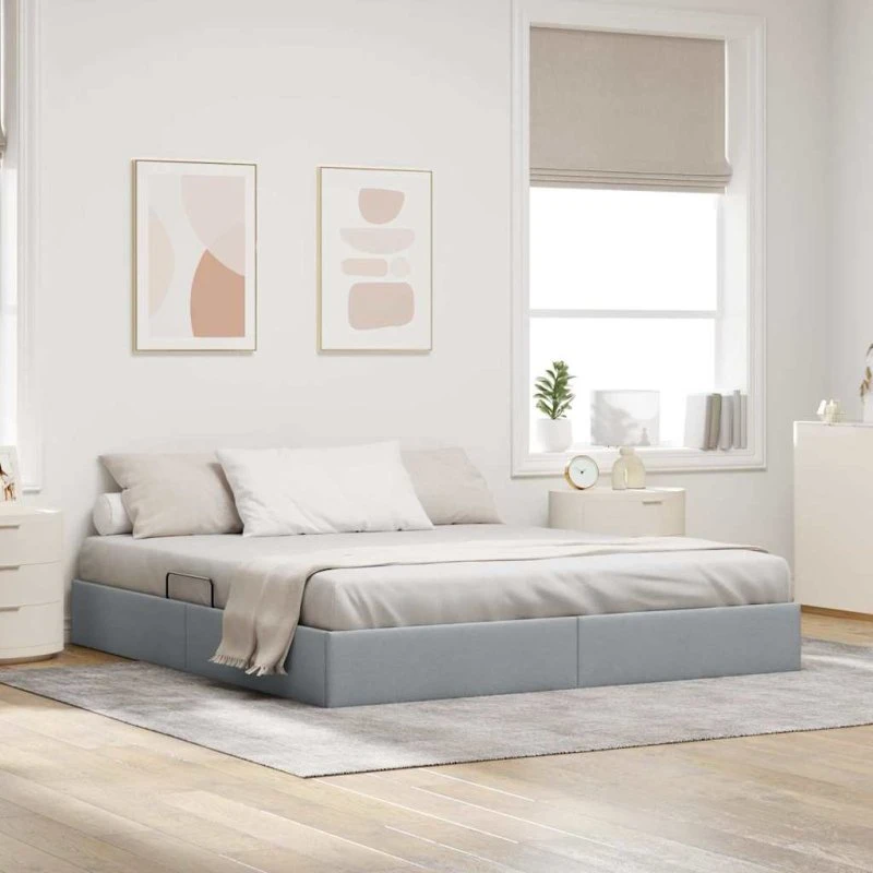 vidaXL Opbevaringsseng 180x200 cm Lysegrå med hovedgærde