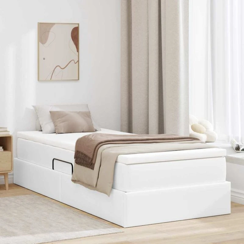vidaXL Seng med opbevaring, Hvid 100 x 200 cm, Faux læder