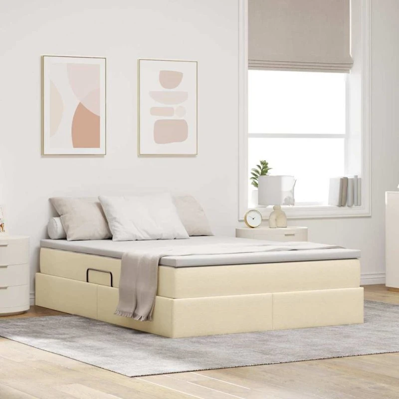 vidaXL Seng med opbevaring, creme 140 x 190 cm, polyester