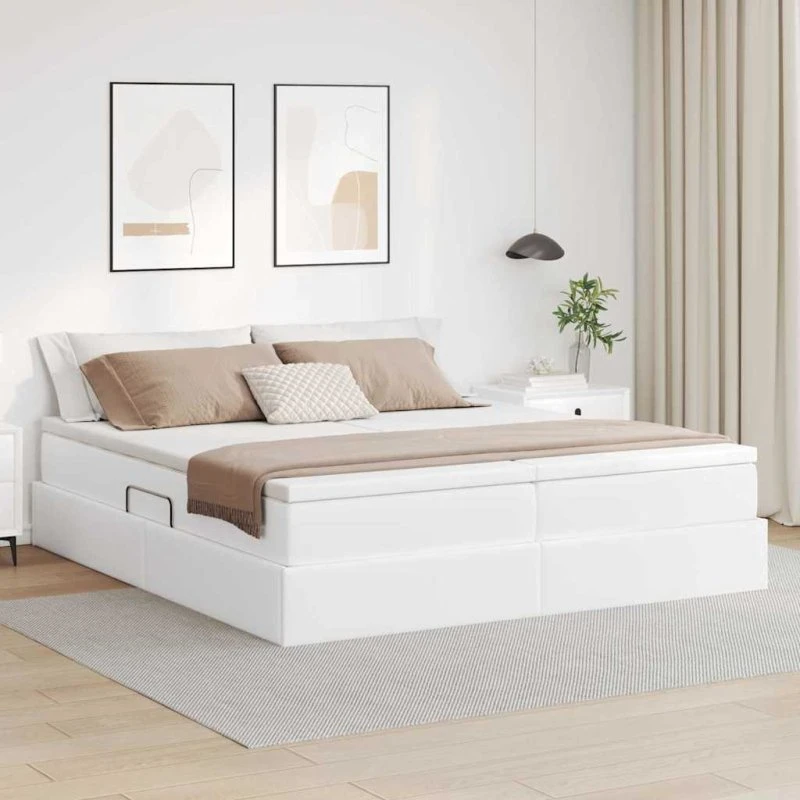 vidaXL Seng med opbevaring 200x200 cm Hvid Faux læder