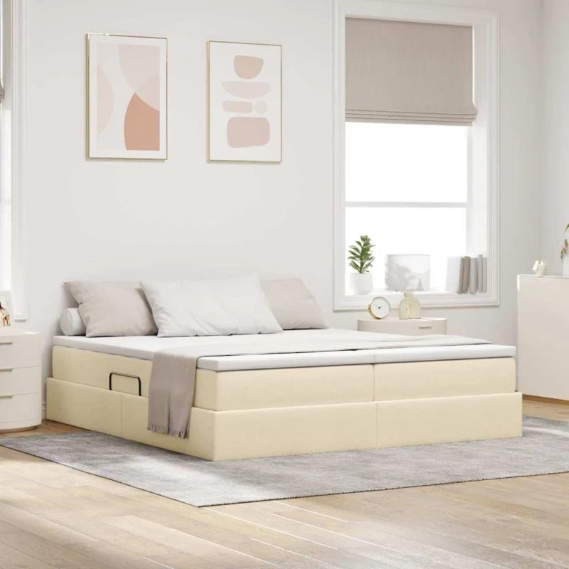 vidaXL Seng med opbevaring, creme 180 x 200 cm, polyester