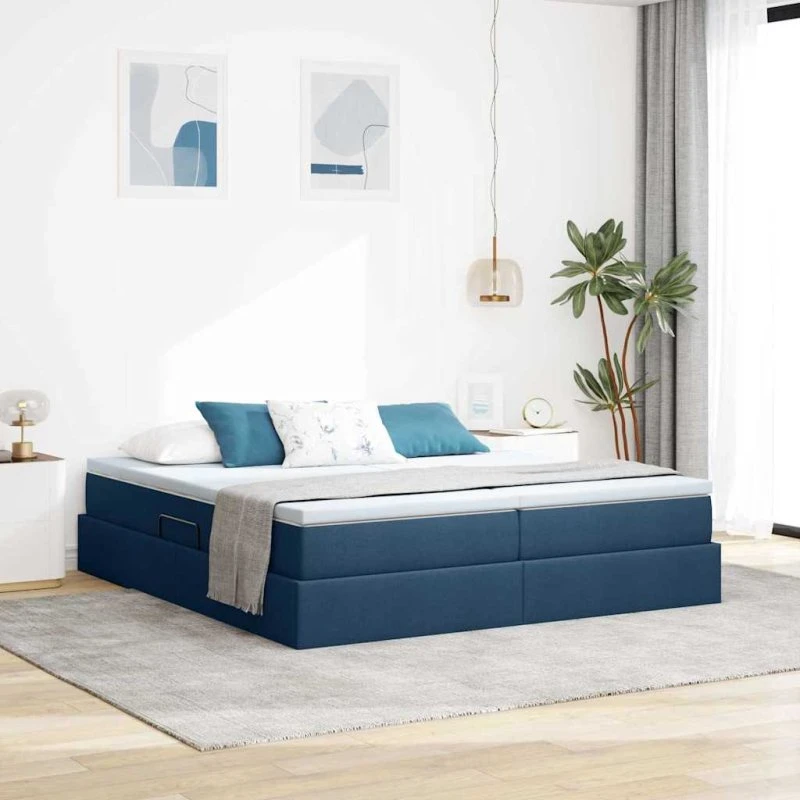vidaXL Seng med opbevaring, blå 180x200 cm, polyester