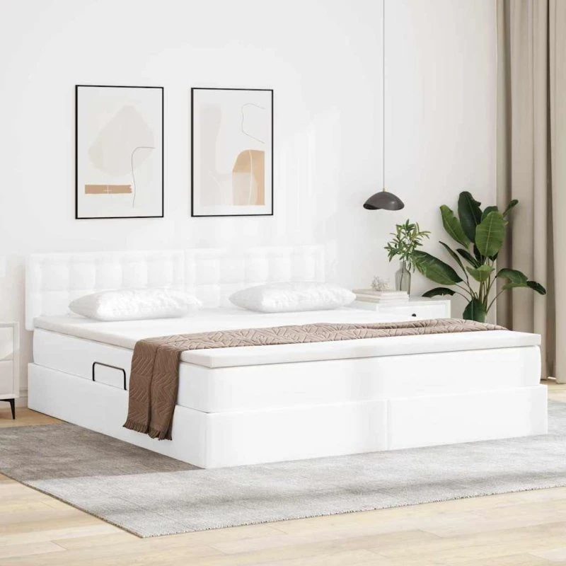 vidaXL Seng med opbevaring 180x200 cm Ren Hvid Faux læder