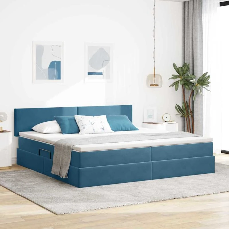 vidaXL Opbevaringsseng 200 x 200 cm Mørk blå Fløjl