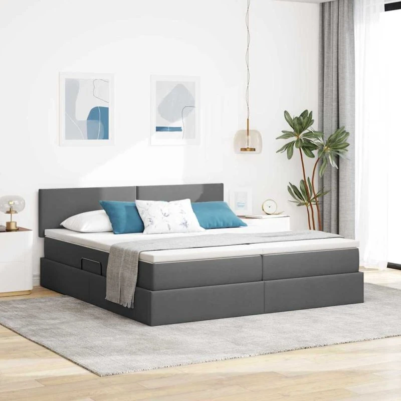 vidaXL Opbevaringsseng 200x200 cm Mørkegrå Faux læder