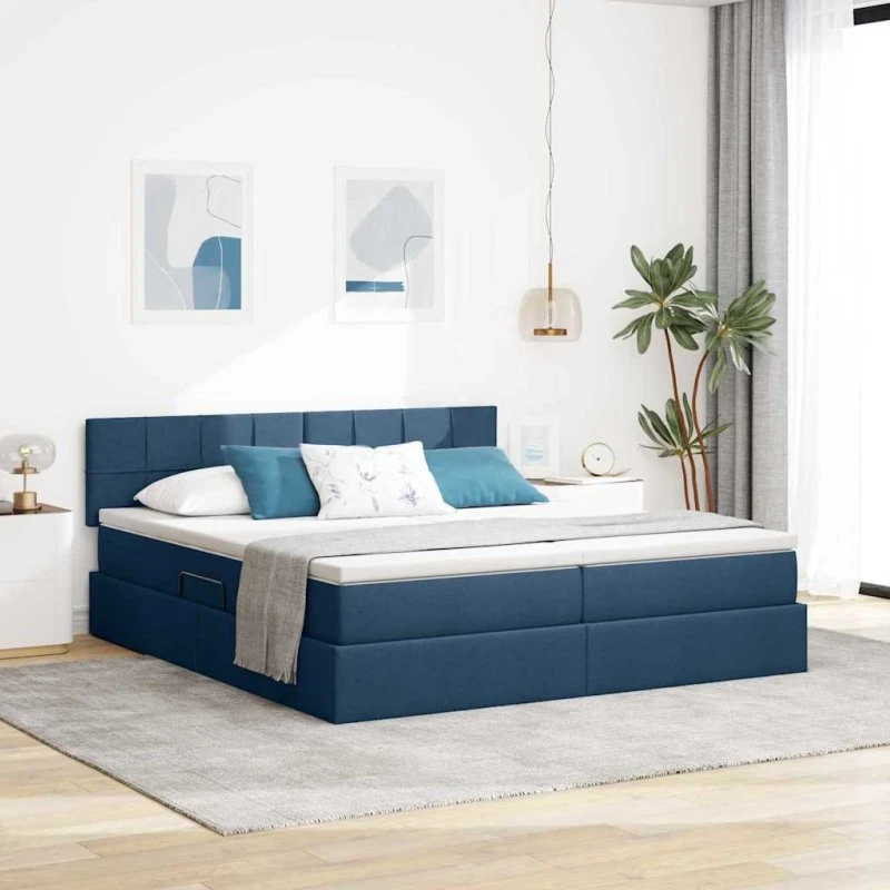 vidaXL Opbevaringsseng med Madras Blå 200x200 cm Faux Læder