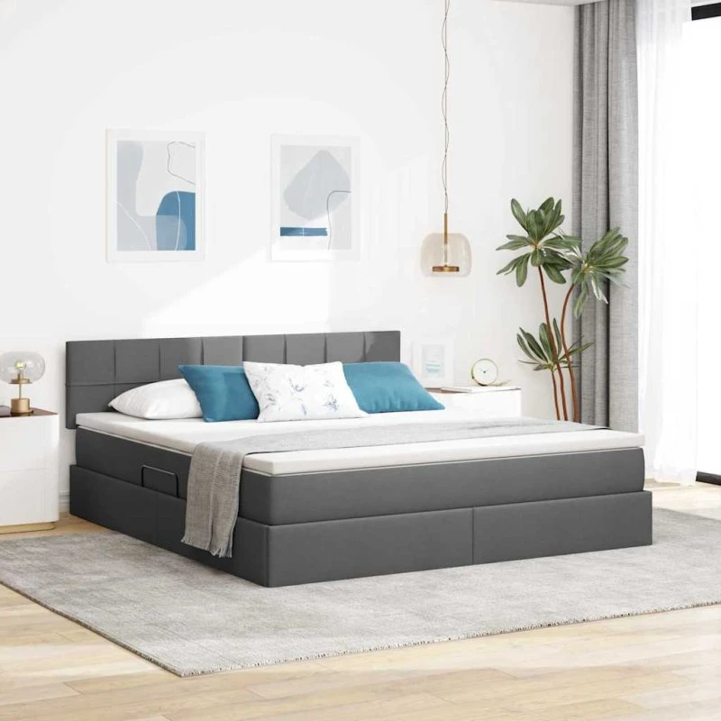 vidaXL LED Opbevaringsseng Mørkegrå 180x200 cm Stof