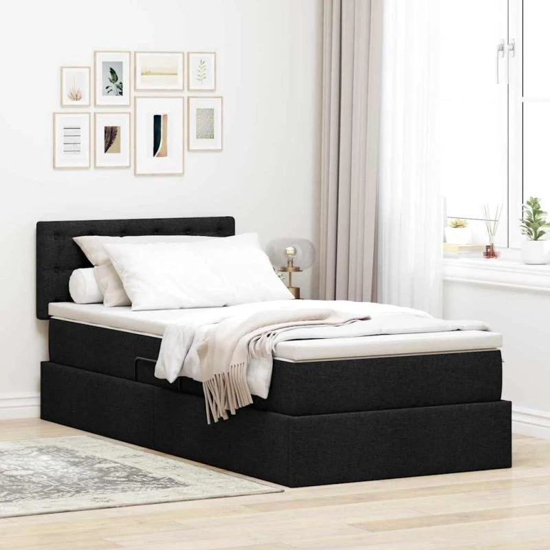 vidaXL LED Opbevaringsseng med Madras, Sort, 100 x 200 cm