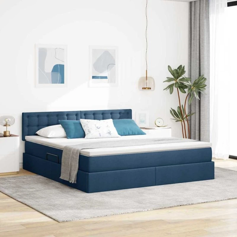 vidaXL LED Opbevaringsseng med Madras Blå 180x200 cm