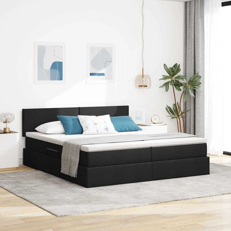 vidaXL LED-opbevaringsseng med madras, sort 200 x 200 cm