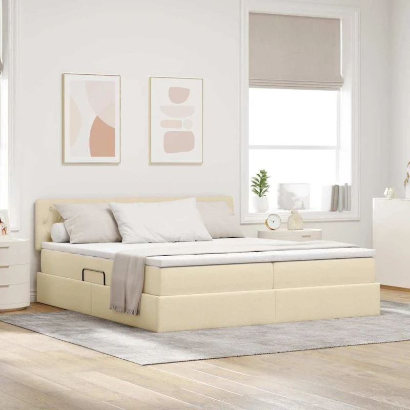 vidaXL LED-opbevaringsseng med madras, Creme, 180 x 200 cm