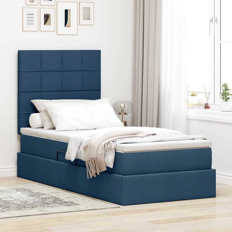 vidaXL Seng med opbevaring, blå 90 x 200 cm, polyester
