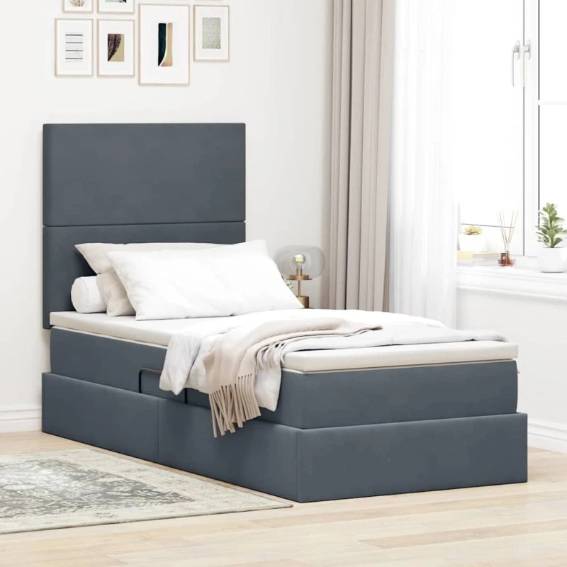 vidaXL Seng med opbevaring, LED og madras, Mørkegrå 90 x 190 cm