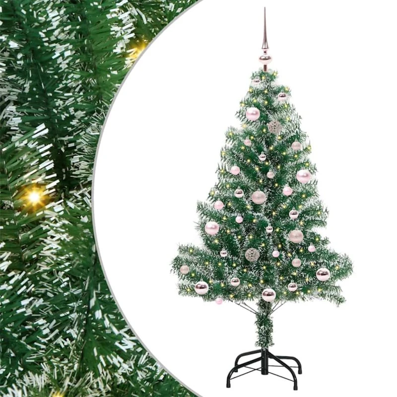 vidaXL Kunstigt Juletræ 150 cm Snebelagt med LED-Lys Grøn/Hvid