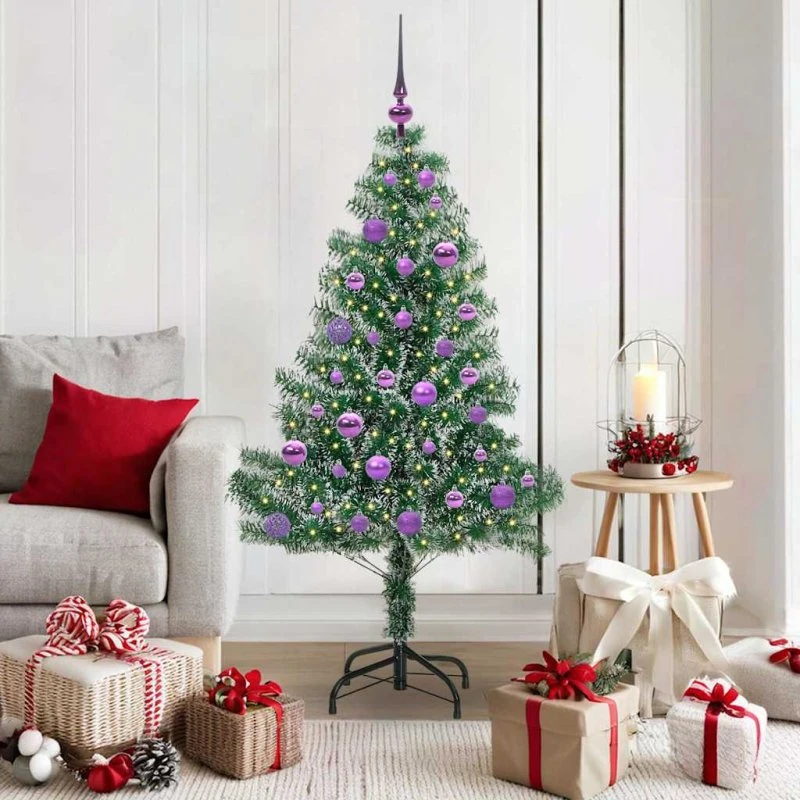 vidaXL Kunstigt Juletræ 150 cm Snebelagt med LED-Lys Grøn/Hvid