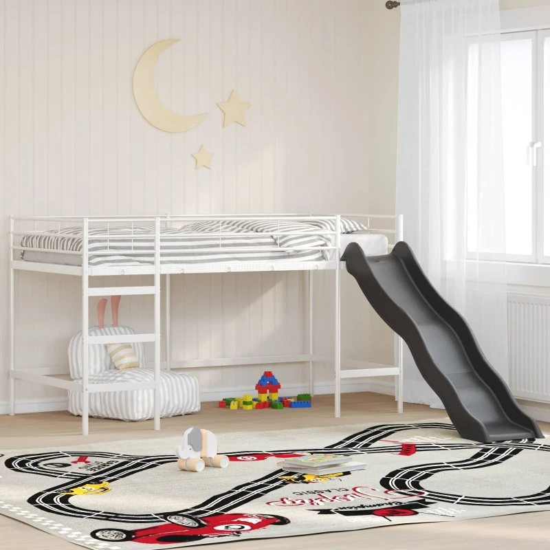 vidaXL Kids'Loft Seng med Rutsjebane 90 x 200 cm Hvid/Antracit