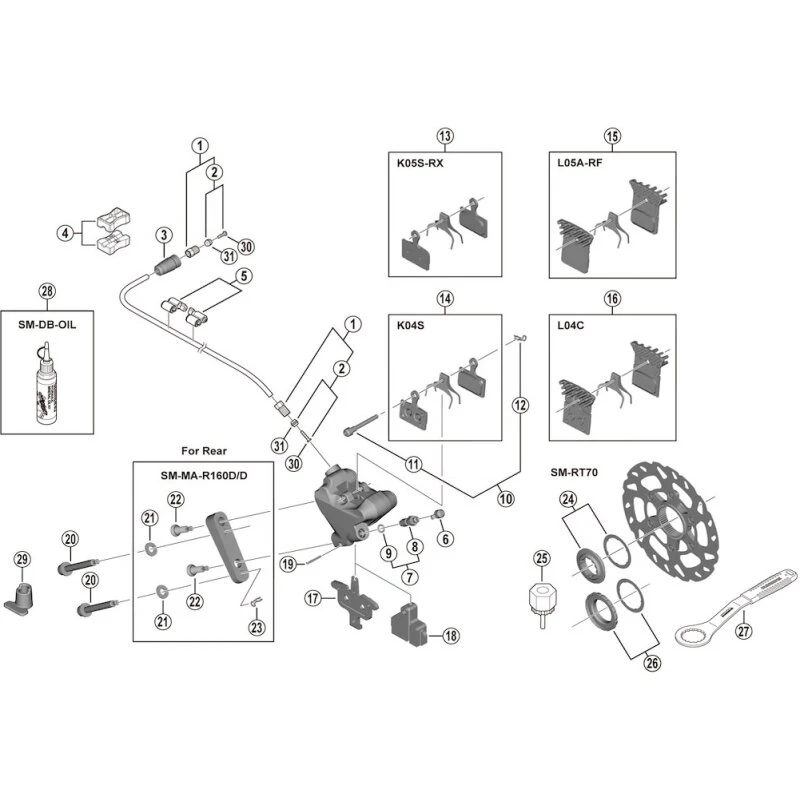 Shimano SLX bremseklodsaksel og låseklips til BR-M7110