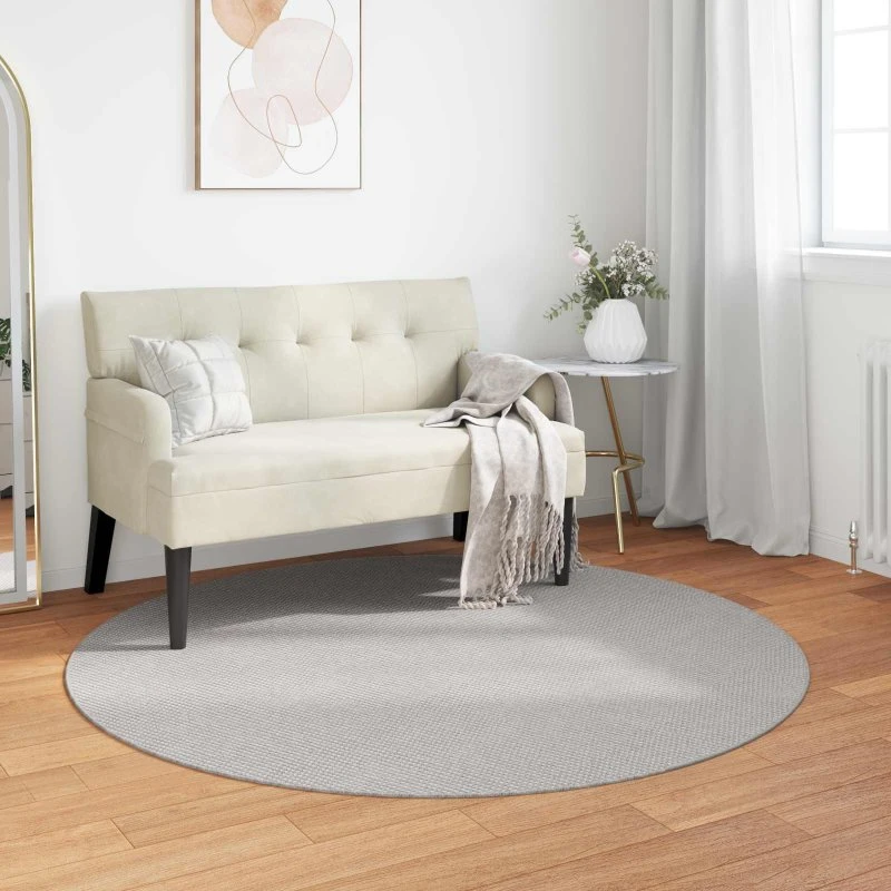 vidaXL Områdetæppe Rund 200 cm Creme-Grå Polyester