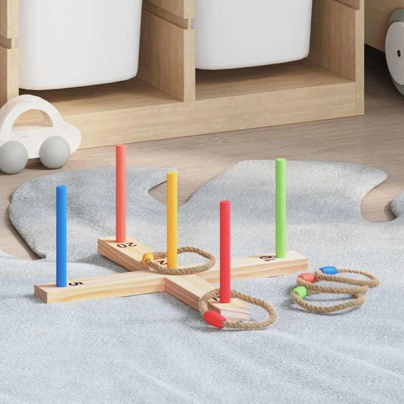vidaXL Ring Toss Game Set, 41 x 41 x 16 cm, Flerfarvet, Massivt Fyrretræ