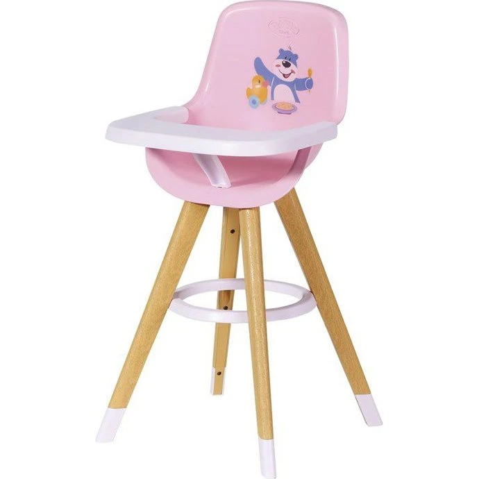 Baby Born Højstol med trælignende ben, pink sæde, 36-43 cm